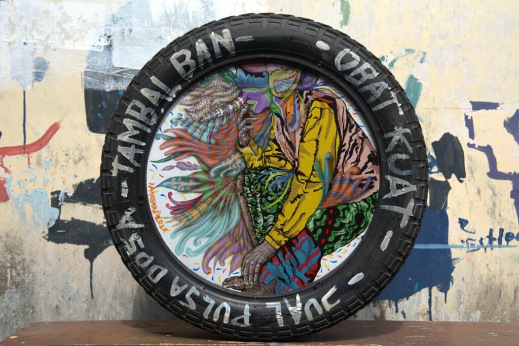 Anagard

 

Orang Orangan (Scarecrow) 2024
Duco paint on aluminium and tyre
Diameter 60 cm